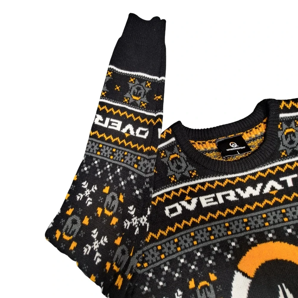 Blizzard Overwatch Ugly Holiday Sweater ThinkGeek Black Orange Men L 154710